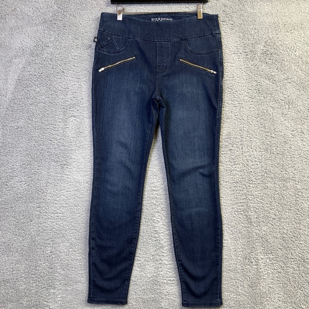 Rock & Republic Fever Jeans Women 14M Blue Denim Rx Dark Wash Pull On Skinny